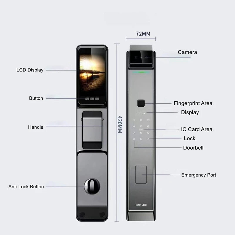 EGFirtor Tuya APP Face Recognition Fingerprint Smart Electronic Password Home Gate Door Lock With Cylinder