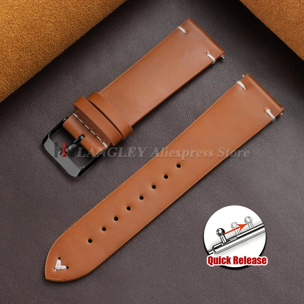18mm 20mm 22mm Vintage Oil Wax Leather Watch Band Brown Black Cowhide Straps Quick Release Universal Bracelet for Men Wristbands