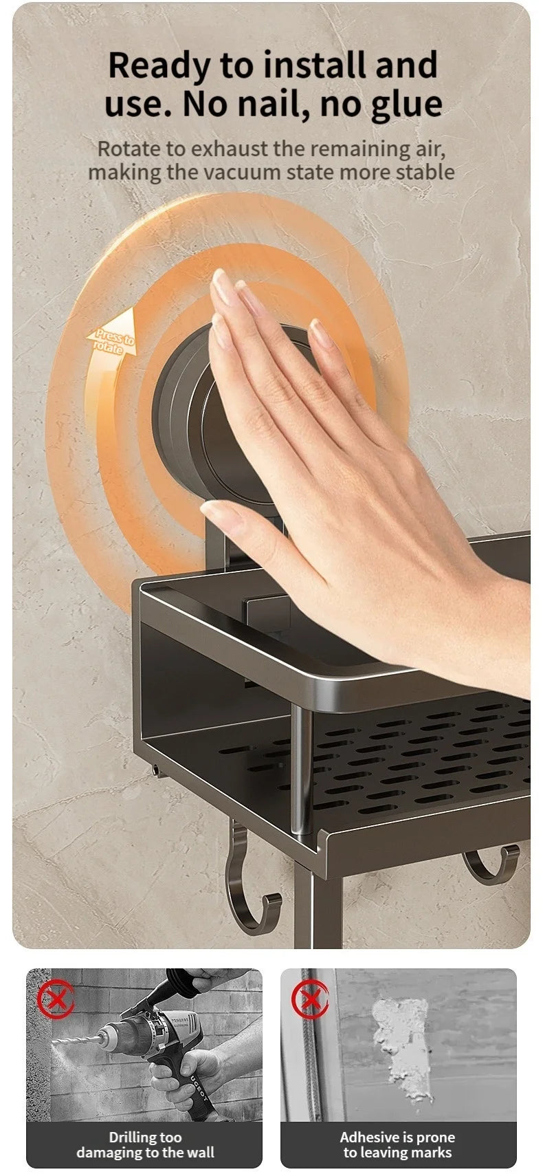 Toilet storage rack, bathroom washbasin, toilet, shower room, kitchen, wall mounted non perforated towel rack