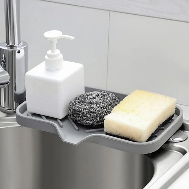 1pcs Sink Silicone Tray With Drain Soap Sponge Storage Holder Countertop Sink Scrubber Brush Soap Storage Rack Kitchen Organizer