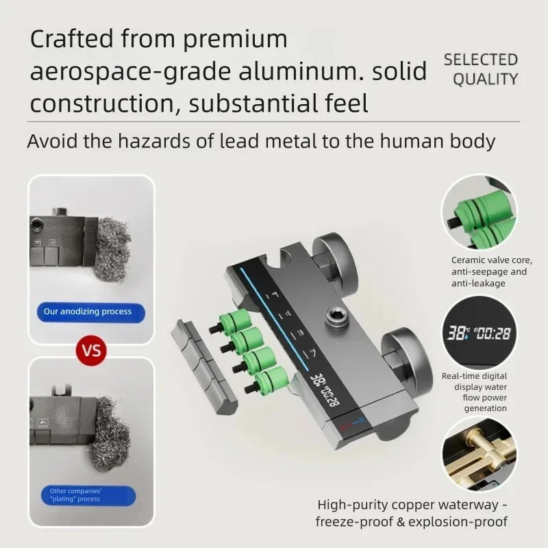 Multifunctional Aluminum Shower Set Household Hot and Cold Water Digital Display Pressurized Shower System Set Bathtub Faucet