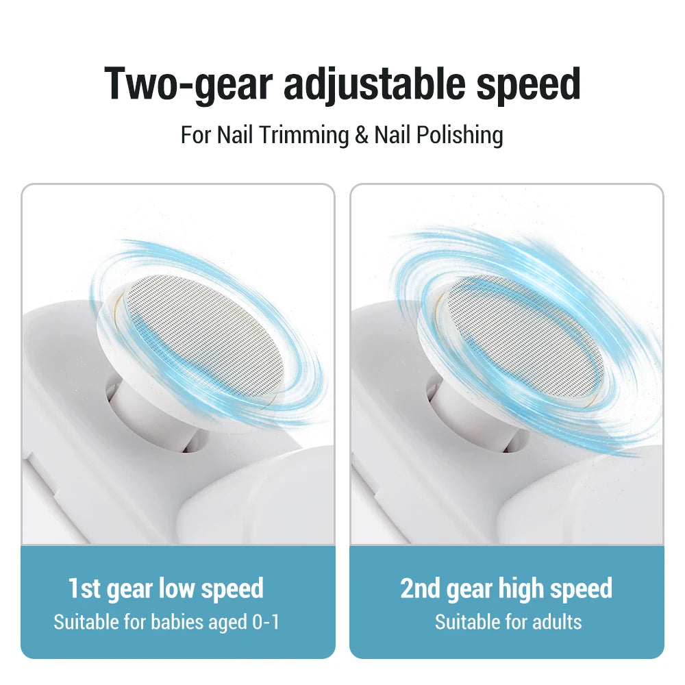 Electric Nail Clipper for Baby Adult 2 Speeds Rechargeable Nail Trimmer with Light 2 in1 Grinding and Polishing Manicure Tool