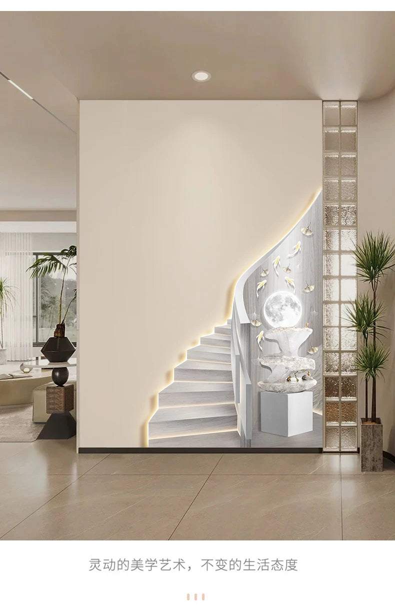 Modern light luxury entrance foyer light painting, stairway-shaped mural, spatial extension effect hanging painting, LED ambient