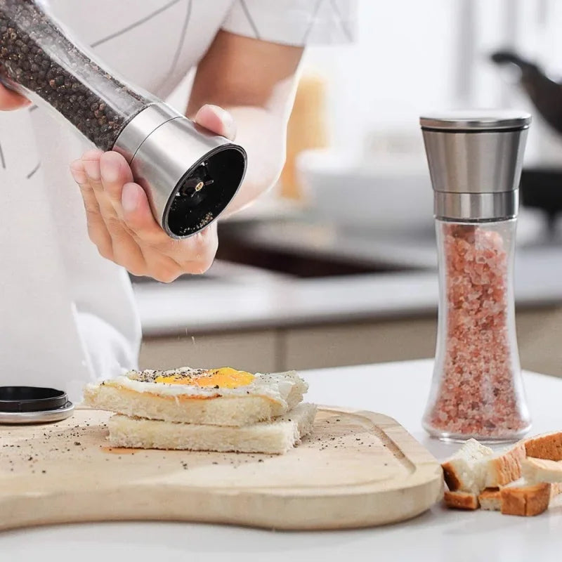 180/200ML Pepper Grinder Stainless Steel Glass Spice Bottle Salt Pepper Mill Manual Spice Grinder Mill Household Kitchen Gadgets