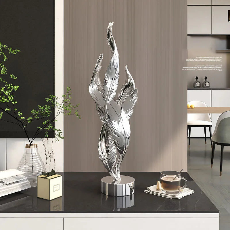 Modern Light Luxury Feather Resin Ornaments Home Living Room Wine Cabinet Figurines Decoration Store Hotel Pub Furnishing Crafts