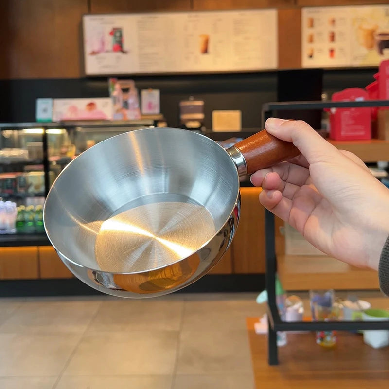 1Pc Stainless Steel Cooking Pot With Wooden Handle Compact Small Noodle Pot For Baby Food Milk Snacks Kitchen Gadgets