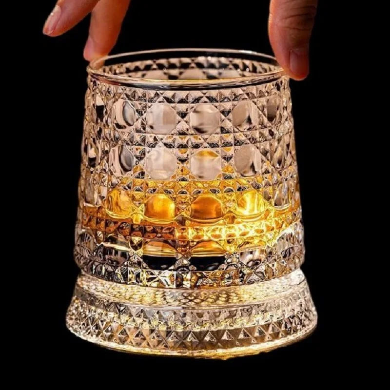 【Whiskey Glasses Rotating Whisky Glass With Glass Base 360 Rotate Degrees Crystal Rum Glass For Cocktail Party Drinking】