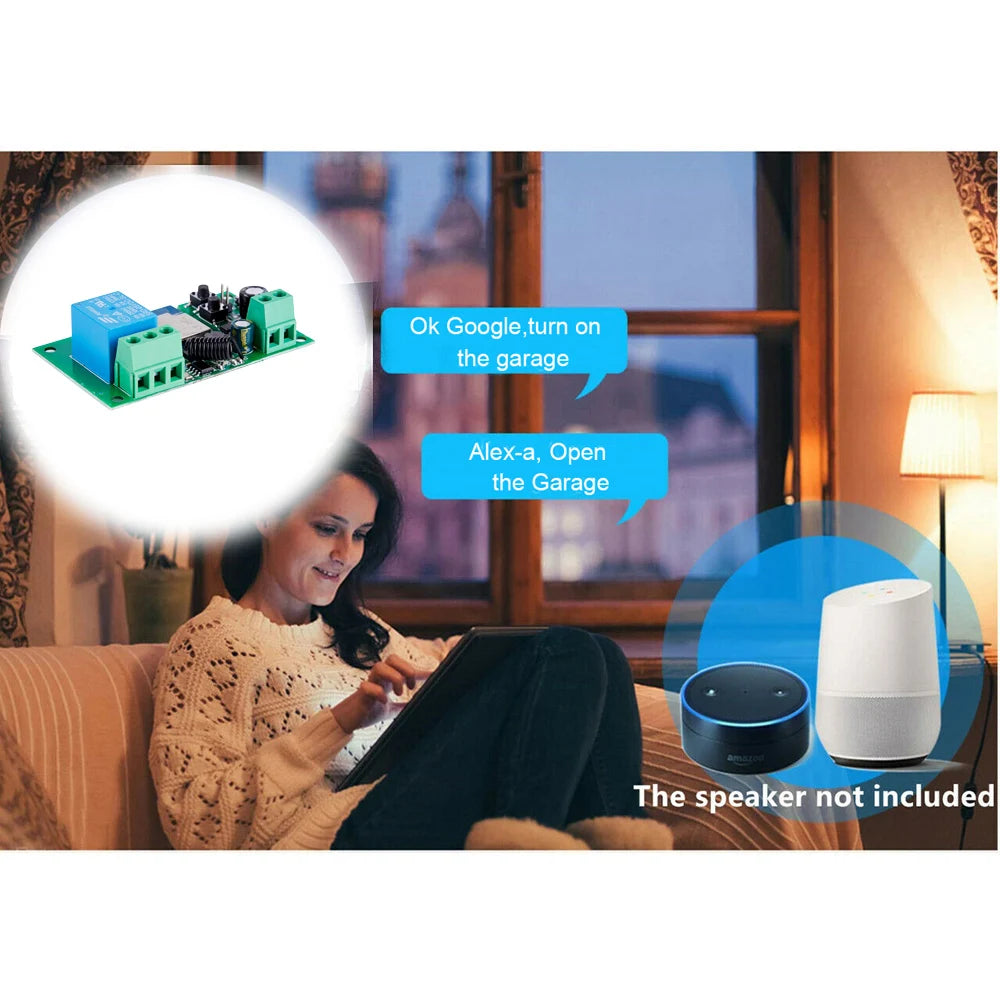 Wifi Smart Switch 1CH 7-32V Mini Wifi Light Controller 433 RF Receiver Gate Garage Opener 10A Works with Tuya App 1 Gang Relay