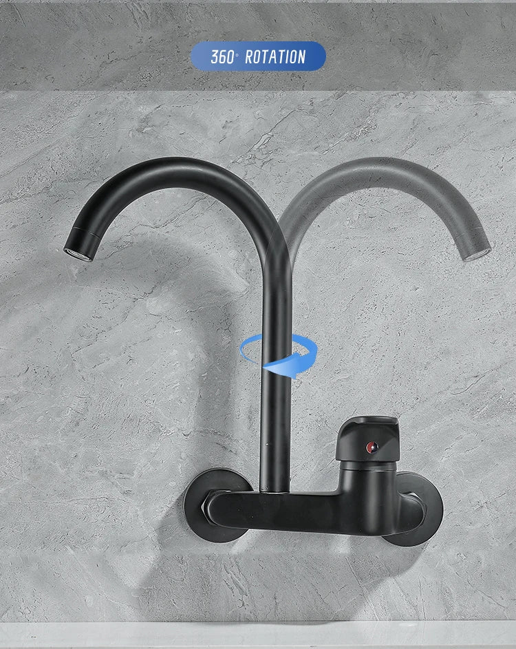 BAKALA Black Brass Chrome Taps For Kitchen Sink Kitchen Tap Chrome Dual Hole Wall Kitchen Mixer Kitchen Faucet Torneira Cozinha