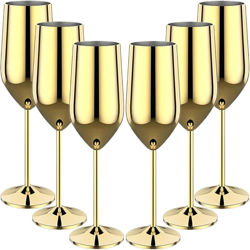 6Pcs Stainless Steel Unbreakable Metal Wine Glasses 220ml Cocktail Cups for Bar Drinking Glasses