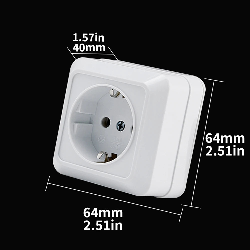 WESA White Wall Mount Socket EU Standard Electrical Outlett Ground Vintage Surface Power Socket Plugs Flame Retardant Plastic