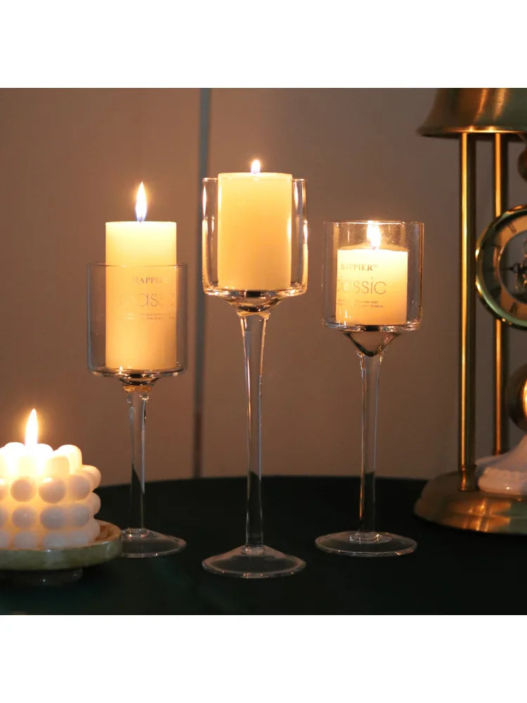 1Set3 Modern Light Luxury Tall Glass Candle Holder Wedding Props Transparent Candlestick