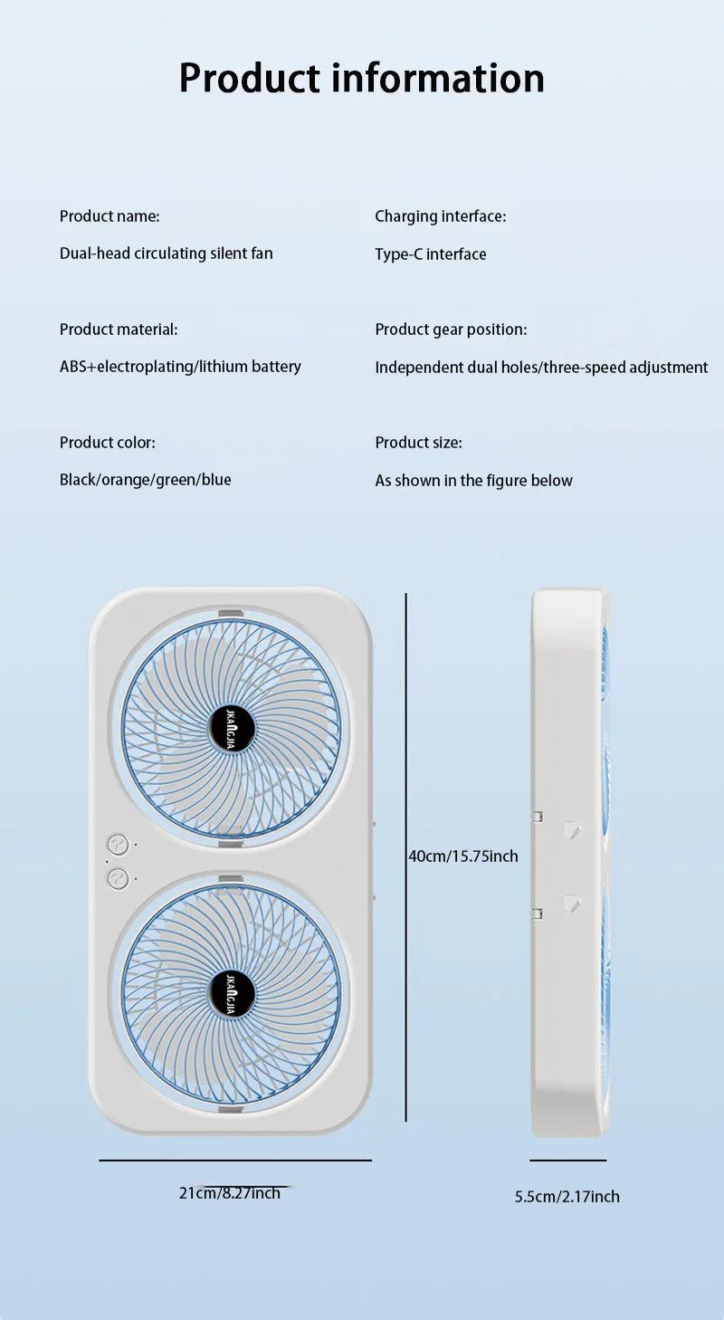 Double Head Fan Air Circulation Fan Dormitory Home Silent Charging Desktop Wall Mounted Super Strong Small Electric Fan