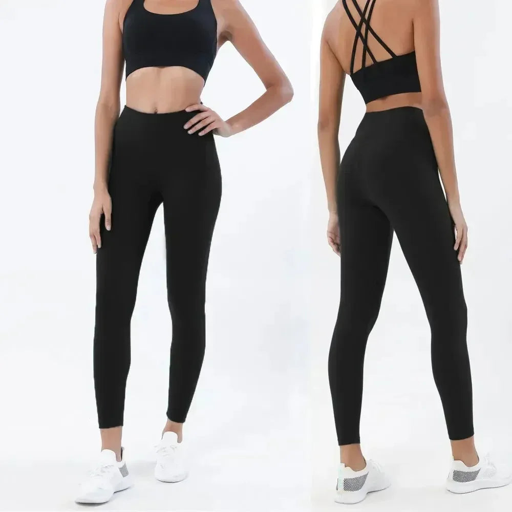 Women's 2 Piece Sports Set - High Waist Booty-Lifting Leggings with Back Pocket & Sports Bra Yoga/Gym/Running Workout Outfit