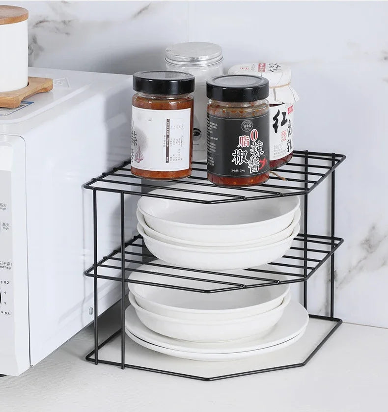 Kitchen Storage Corner Shelf Seasoning Pot Bowl Dish Glasses Countertop Organizer Rack 3 Tier Removable Cosmetic Makeup Holder