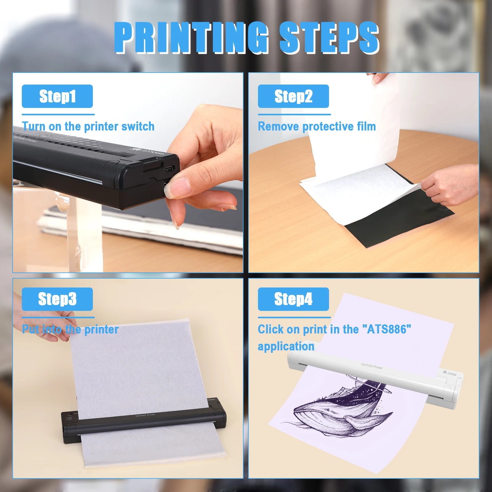 Tattoo Stencil Transfer Printer Machine ATS886 Tattoo Printer Portable Thermal Stencil Maker Line Photo Drawing Printing Copier