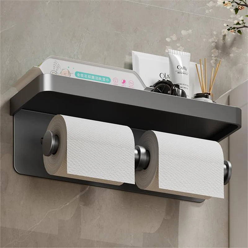Large Toilet Paper Holder Wall-Mounted Paper Roll Holder With Storage Tray Toilet Organizer Phone Stand Bathroom Accessories