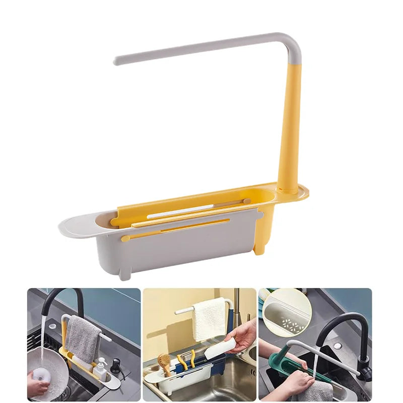 Kitchen Sponge Organizer With Drainer Multifunctional Telescopic Storage Rack Upgraded Adjustable Holder For Sink