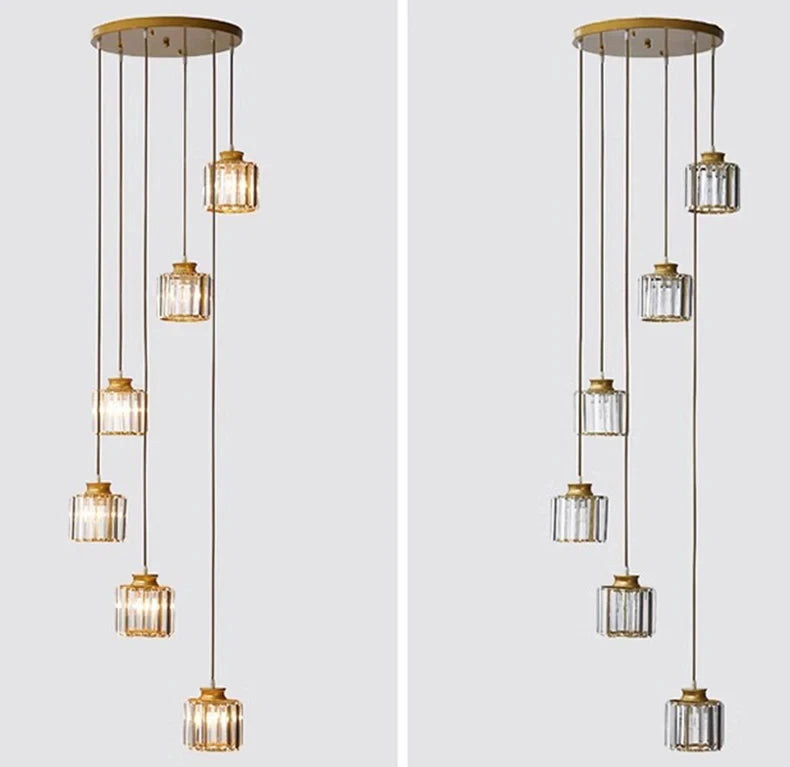 Staircase Pendant Lamp Modern Light Luxury Crystal Lamp Simple Living Room Lamp Duplex Hotel Lobby Interior Decoration Lighting