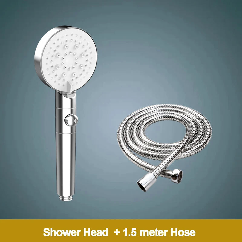 ZhangJi 2025 New 5-Function Shower head with Stop button 10cm Big Panel Silicone gel Hole Easy Cleaning Bathroom Nozzle Sprayer
