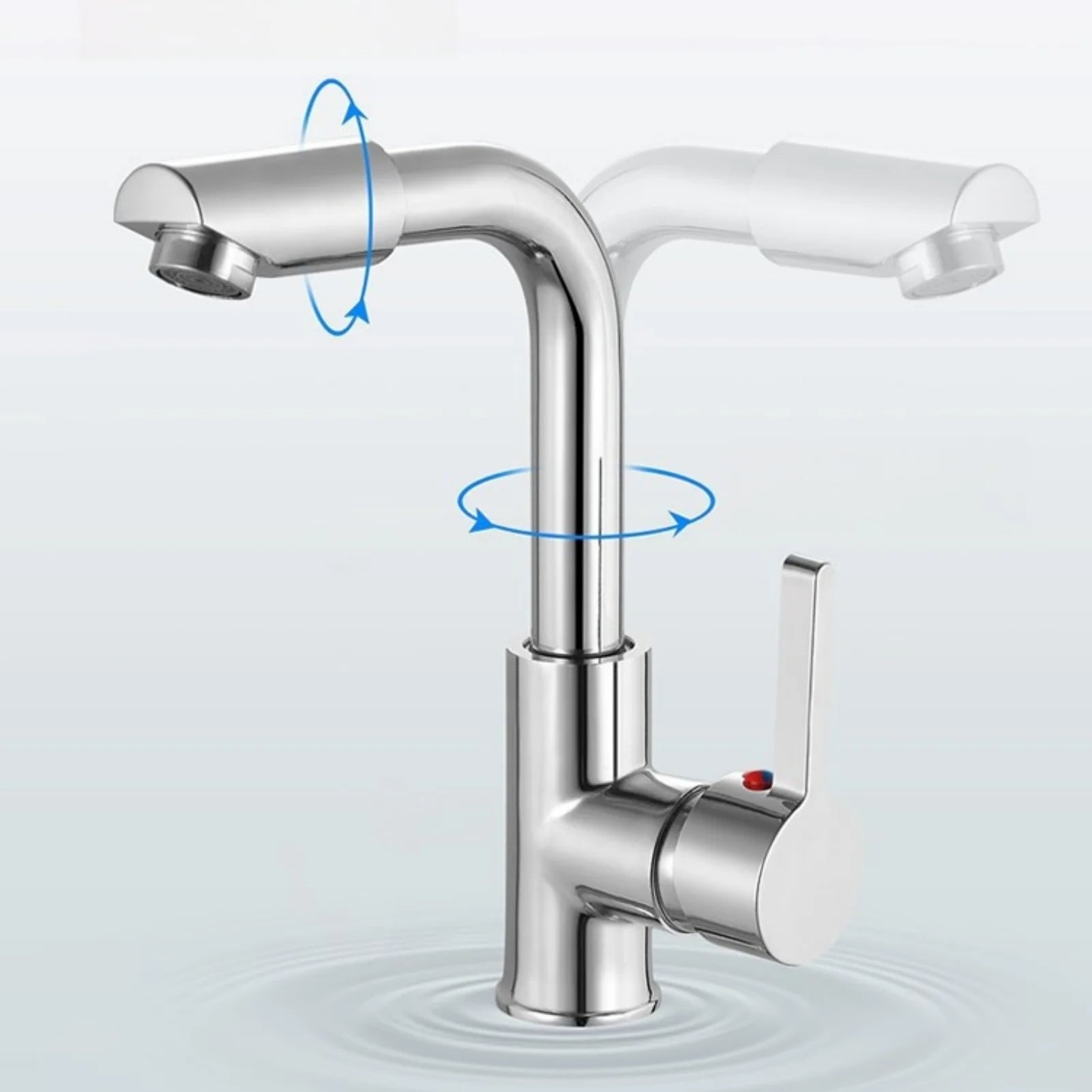 Bathroom Faucet with 360° Rotate Spout Deck Mounted Water Tap Chrome Single Hole Single Handel for Hot and Cold Water Mixer