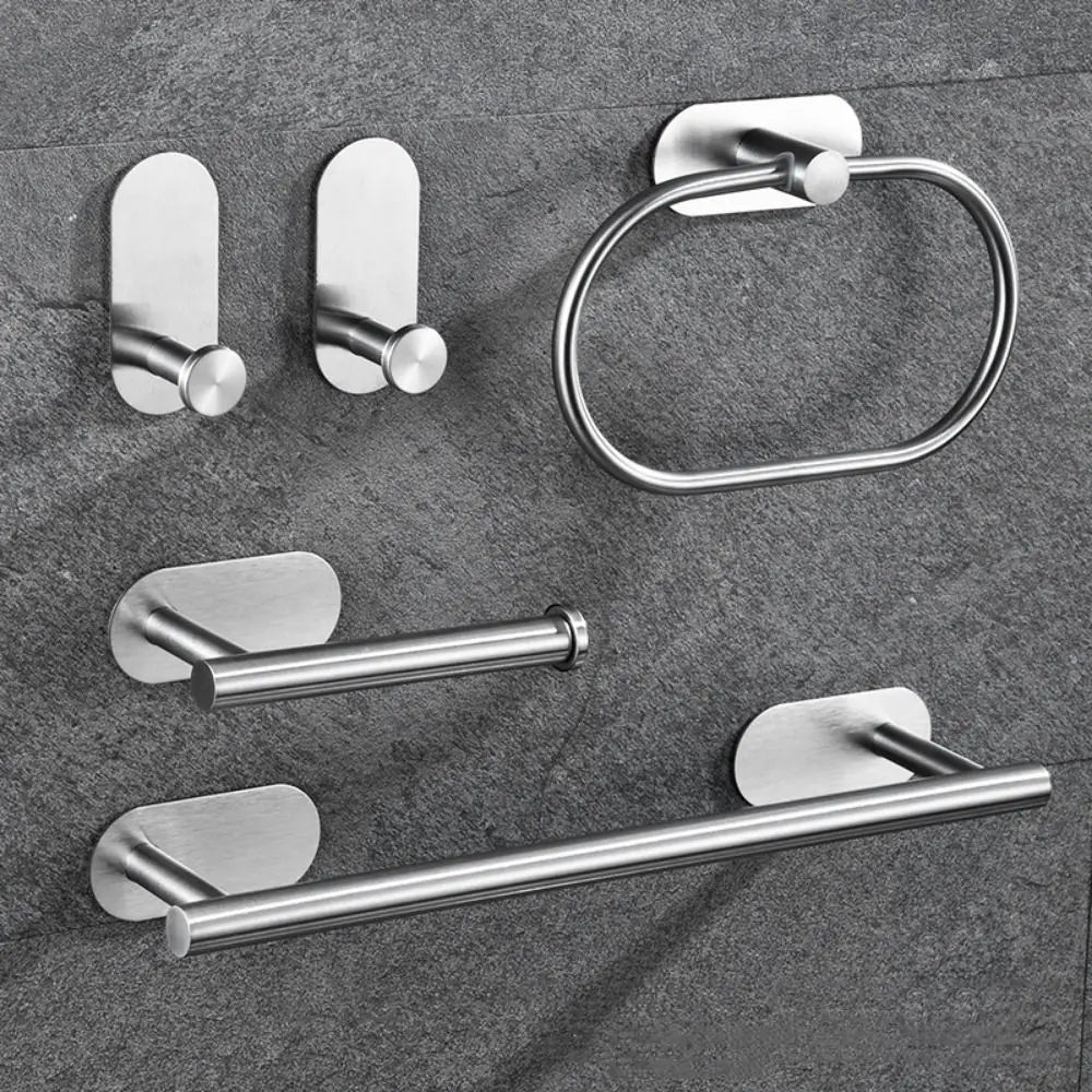 4/5Pcs Stainless Steel Bathroom Hardware Set Anticorrosion Wall Mount Bathroom Towels Rack No Punching Rustproof Towel Bar