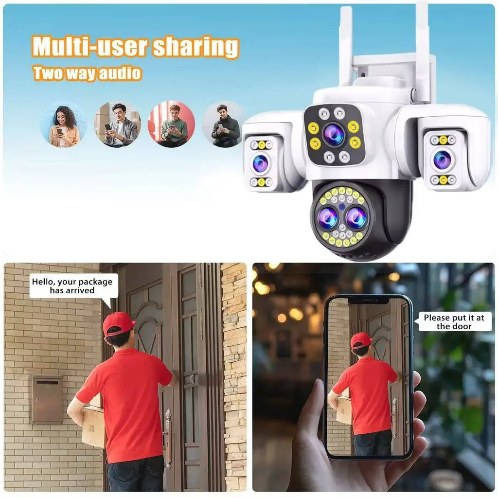 Security Protection 10K WiFi Camera Outdoor Four Lens Triple Screen 10X Zoom 360° CCTV Surveillance Yoosee 20MP Security Cameras