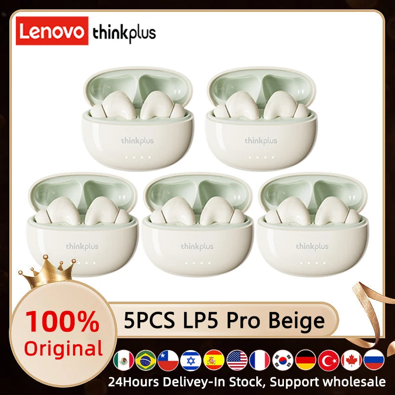4/5Pcs Lenovo LP5Pro Headphones TWS Wireless Bluetooth 5.4 Earphones HiFi Sound Earbuds Gaming Sports Headset HD Call with Mic