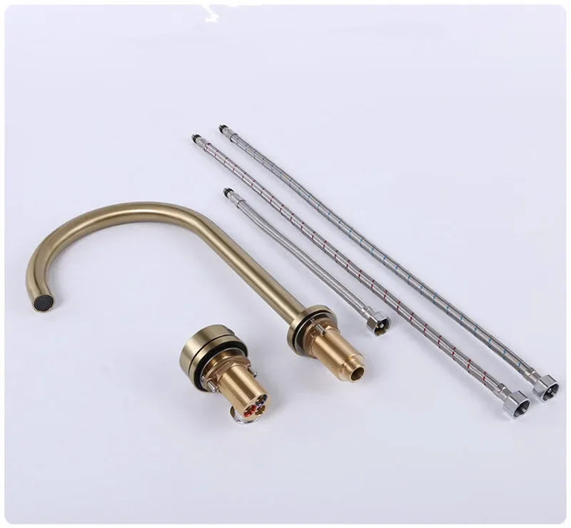 Basin faucet Bathroom two holes Widespread Brushed Gold bathroom sink tap 360 rotating widespread Black basin Tap