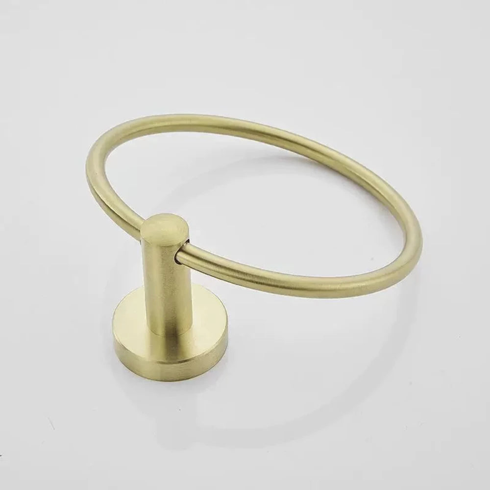 Black/Brushed Gold Stainless Steel Towel Ring Wall Hanging Round Towel Holder with Drill Hole Bathroom Storage Rack Accessory