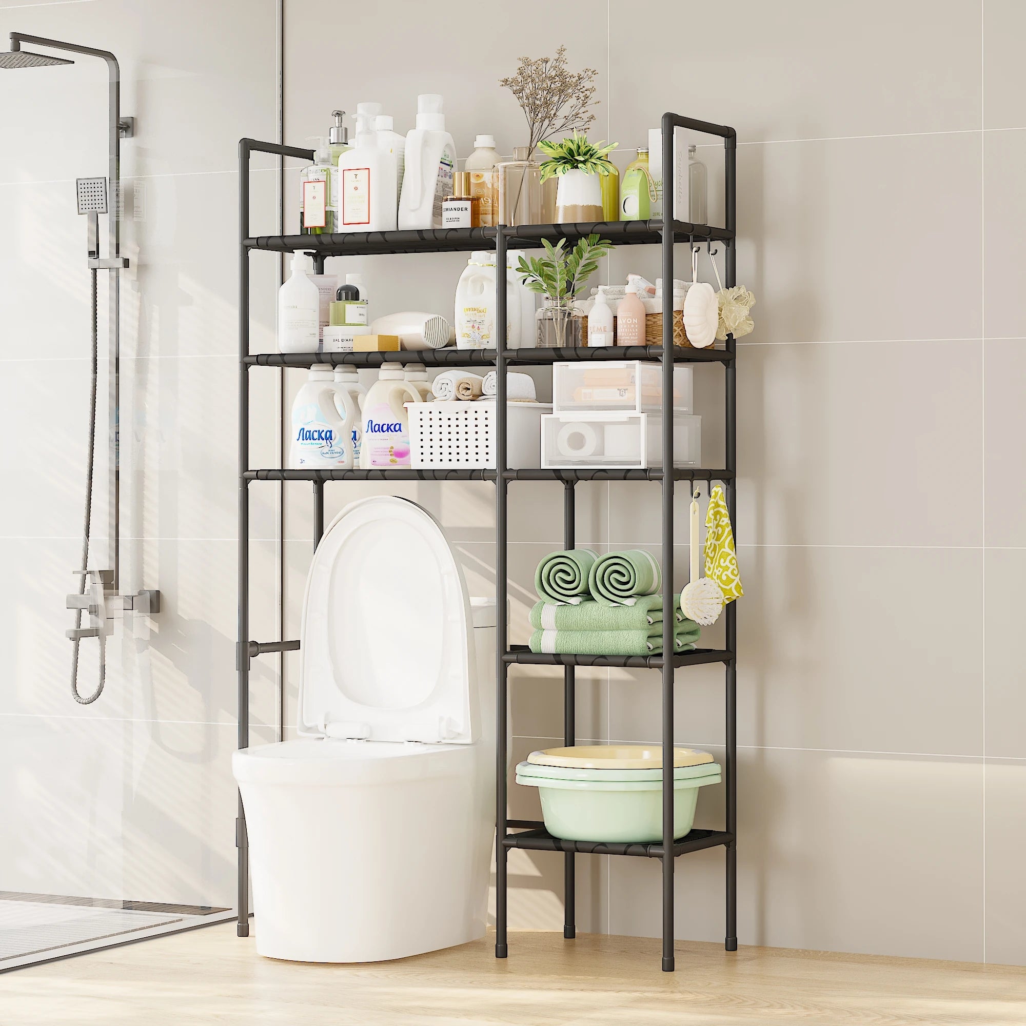 2/3 Tier Bathroom Storage Cabinet - Space-Saving, Over-The-Toilet Storage Shelf, Easy to Assemble, Suitable for Bathroom Essentials with Rust-Proof Metal Frame and Plastic Dividers, Ideal for Storing Toiletries, Towels, and D
