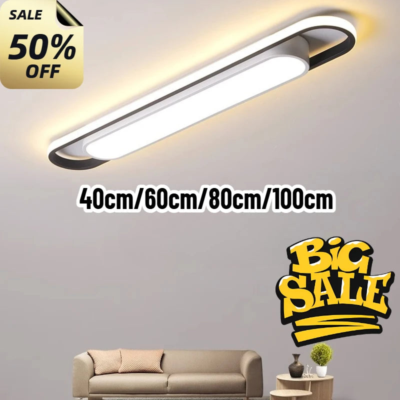 LED Ceiling Light, Minimalist Modern Light, Long Strip, Creative Bal Living Room, Bedroom, Study, Human Body Sensing Rectangular
