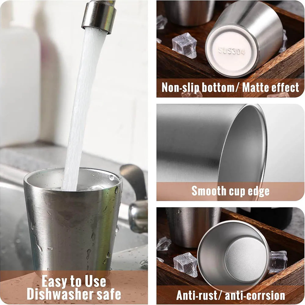 Stainless Steel Cups Double Wall Tumbler Glasses Stackable Glasses Metal Drinking Cups Insulated Drinking Glasses Reusable