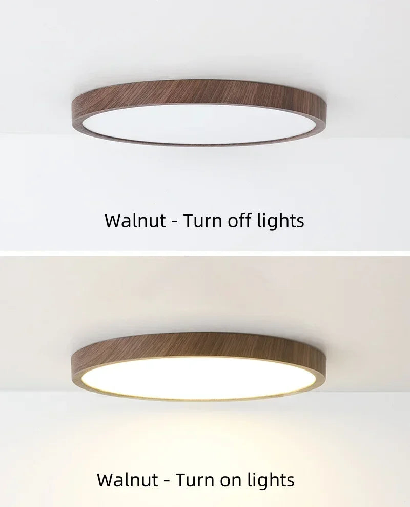 Modern Wood Grain LED Ceiling Light Circular Ultrathin Walnut wood Bedroom living room Restaurant Balcony Aisle Home Lights