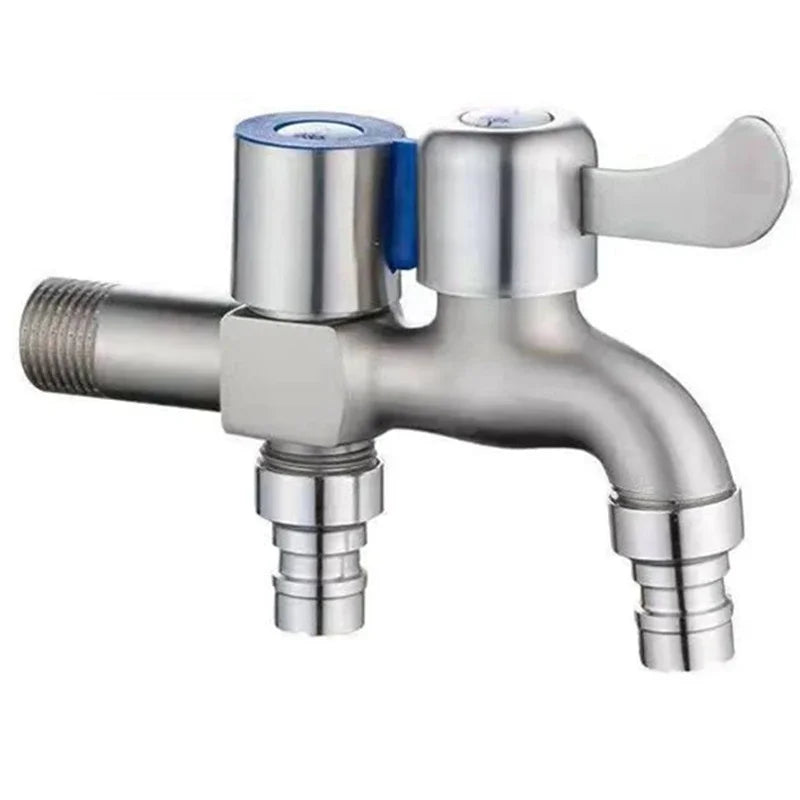 Stainless Steel Double Outlet Faucet Dual Control Water Tap 1/2 Inch Bidet Bathroom Accessory One in Two out Tap