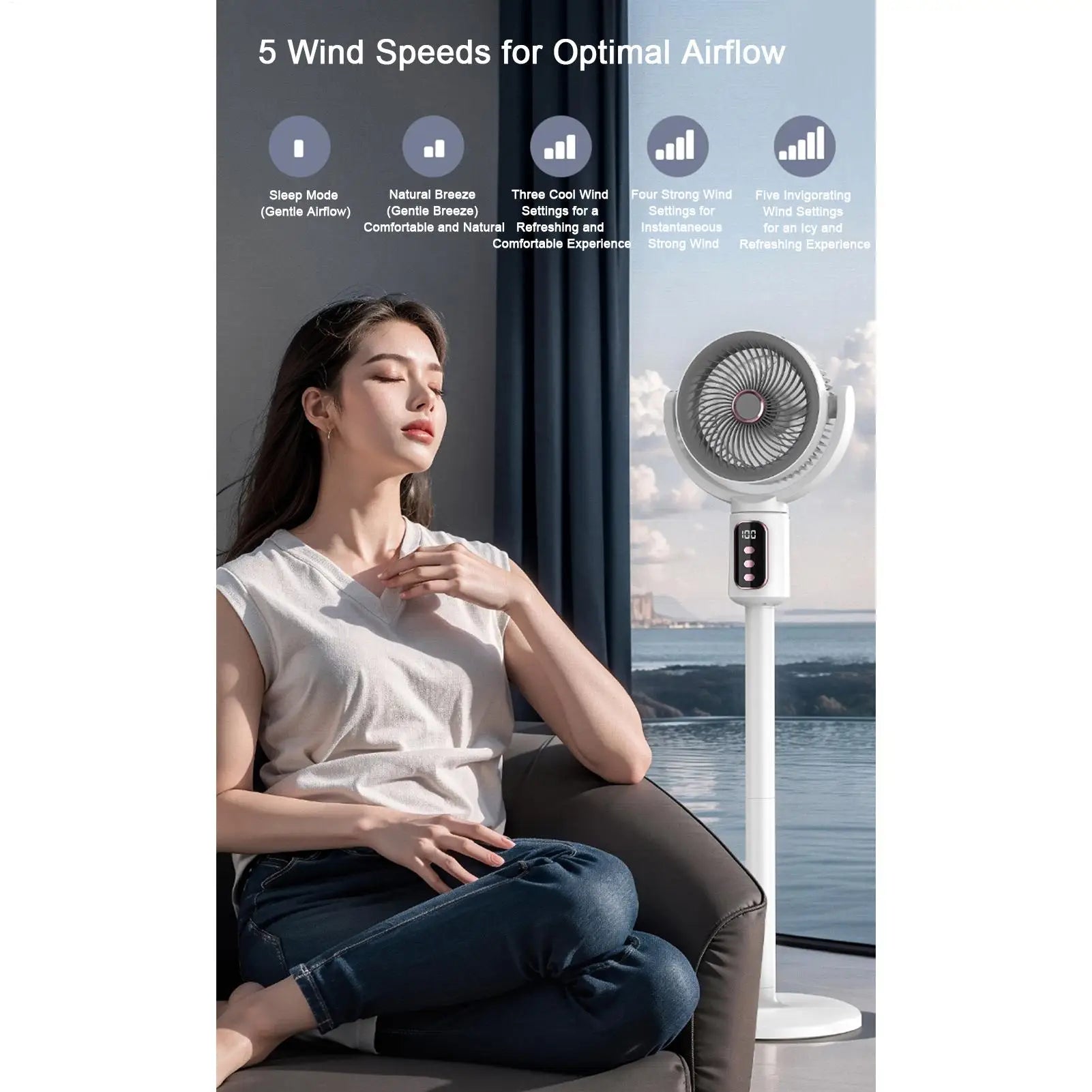 Air Circulation Fan Rechargeable Oscillating Fan Five Gear Adjustment Stand Fan Adjustable Height Household Air Circulation Fan