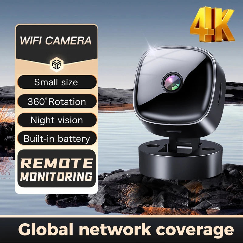 New Security Monitoring High Definition 4K 360 ° Rotating WiFi Mini Camera No Need for Plug in Night Vision Smart Home