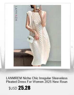 LANMREM High End Purple Pleated Women's Dress 2025 New Round Neck Short Sleeved Spliced Design Ball Gown Summer Dresses 2DB3489