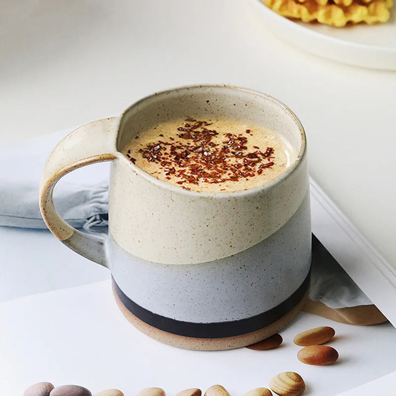 Handmade Stoneware Mug Retro Black White Latte Coffee Cup Ceramic Cup