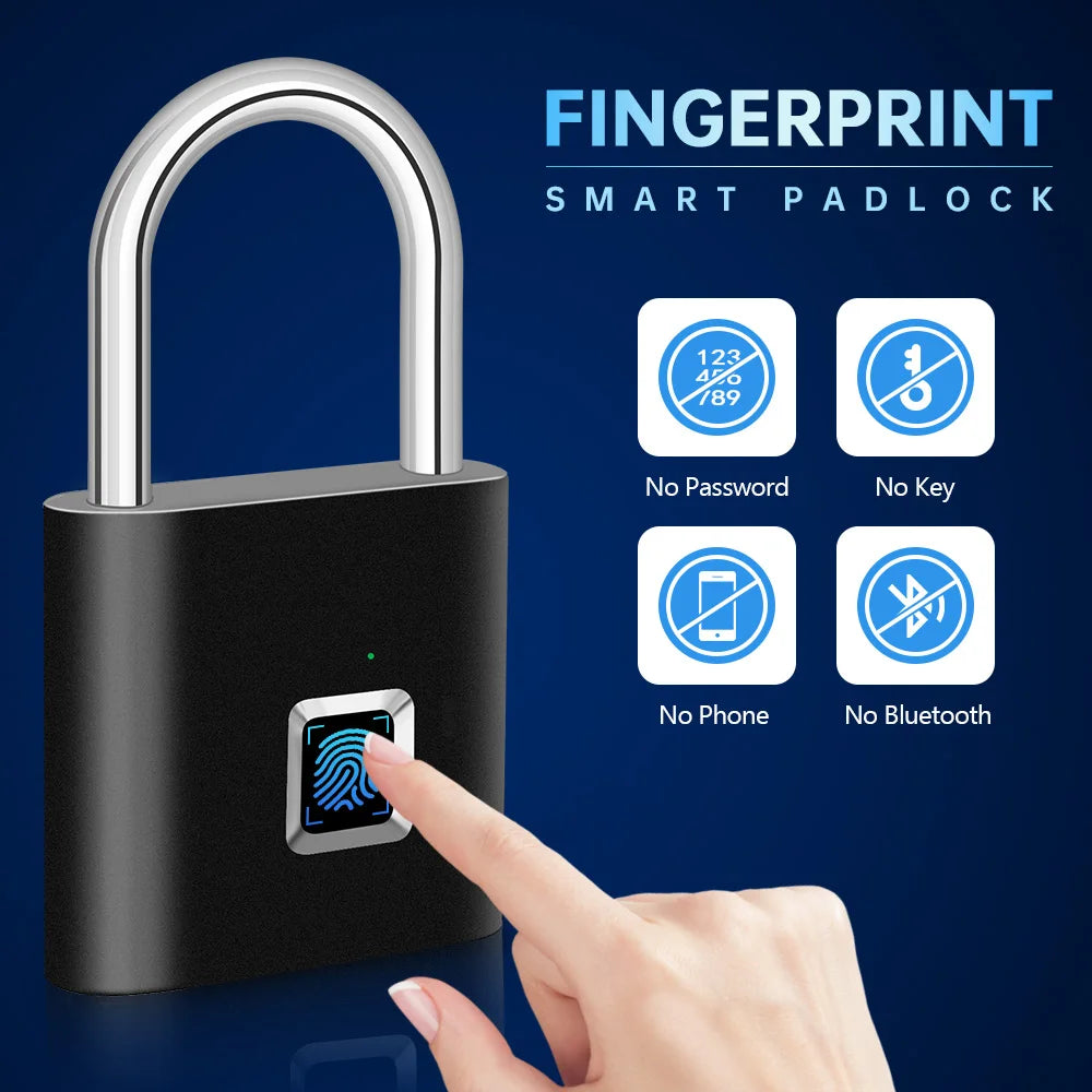 KERUI Fingerprint Lock Keyless USB Charging Smart Padlock Waterproof Door Lock 0.2sec Unlock Portable Anti-theft Padlock Zinc