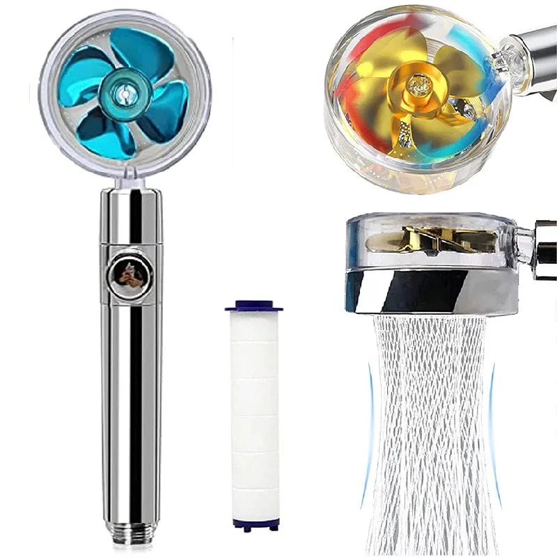 New Propeller Driven Shower Head Cotton Filter Turbocharged High Pressure Handheld Shower Nozzle