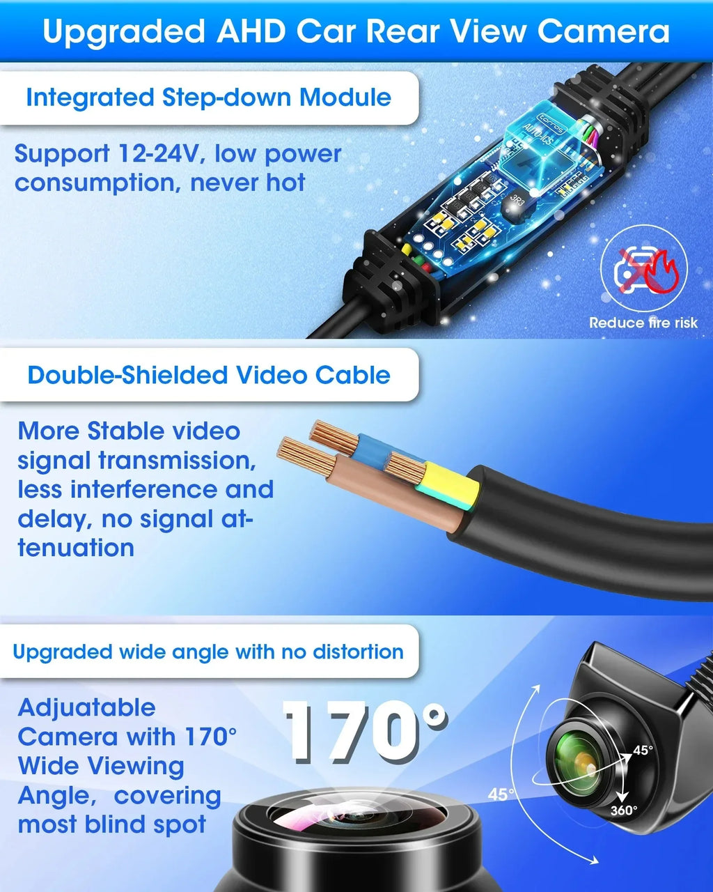1080P AHD Rear Camera for Vehicle with CVBS Night Vision 12V IP68 Waterproof 170 Degree Fish-eye Lens HD Resistant