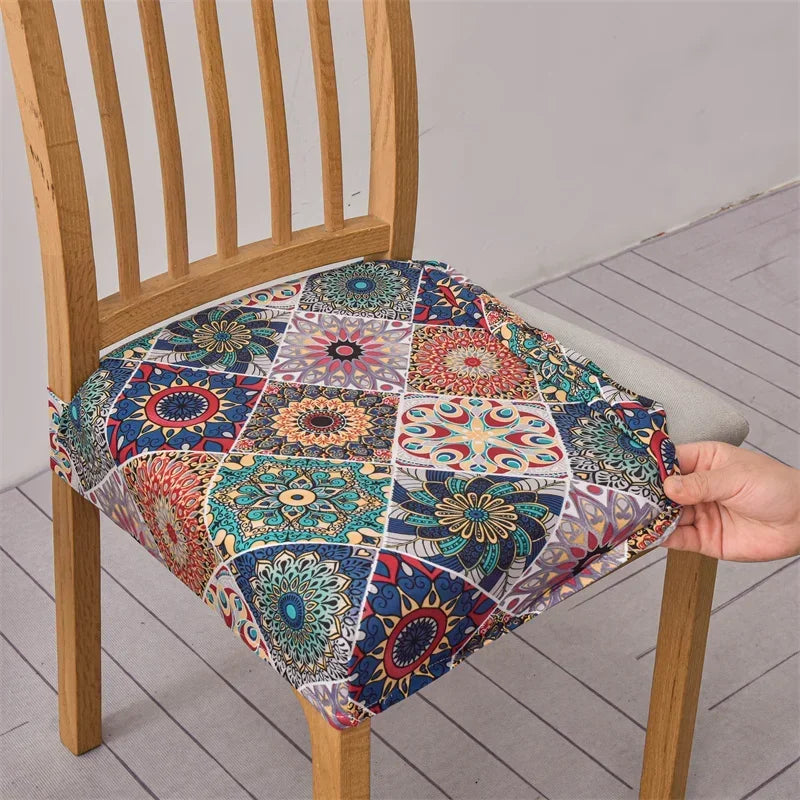 1PC Stretch Dining Chair Cover Printed Chair Seat Covers Removable Upholstered Chair Cushion Covers Home Decor