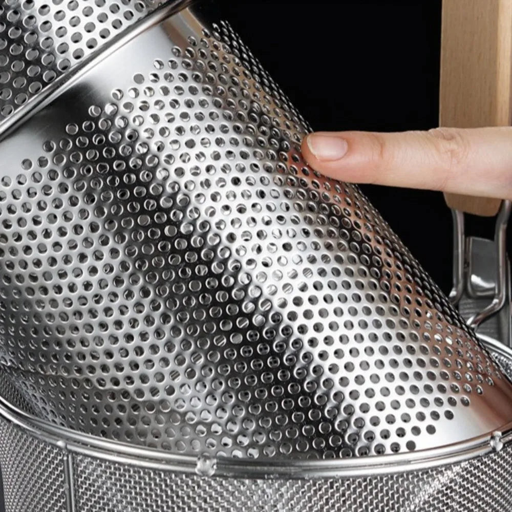 Durable Thickened Stainless Steel Funnel Wooden Handle Multifunctional Pasta Basket Strainer Kitchen Gadgets Deep Fry Basket