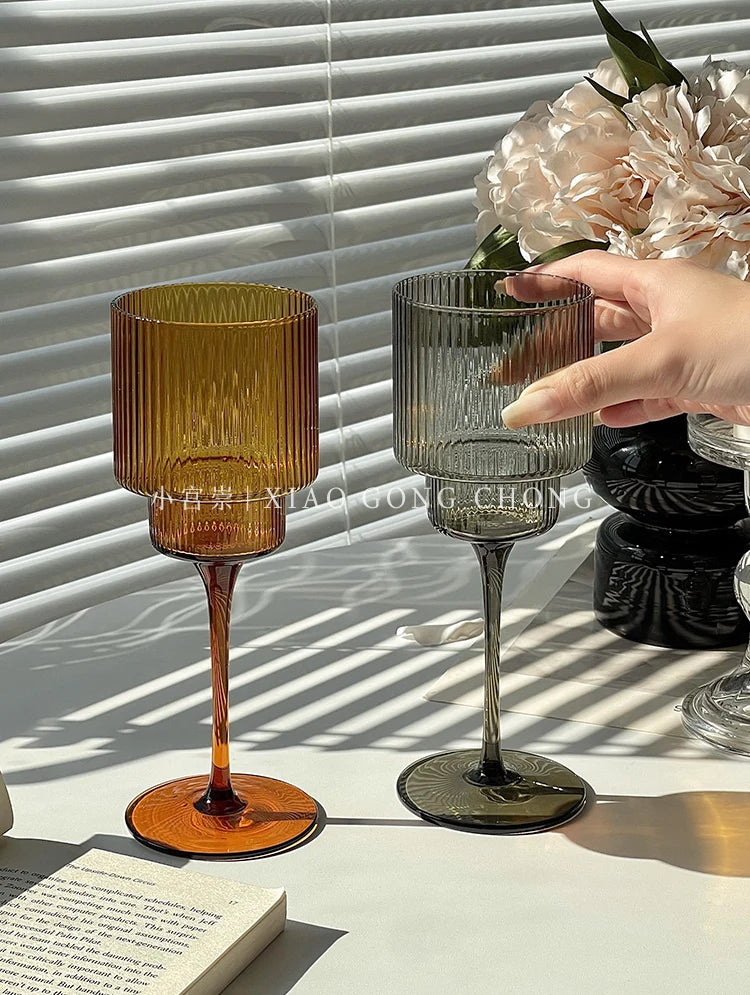 350ml Color Nordic Stripe Goblet Wine Glasses Red Wine Glasses Cocktail Juice Sparkling Water Glasses Party Wedding Barware