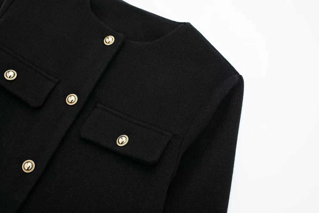 HH Women Vintage Solid Coat Button Long Sleeve O Neck Jacket With Pocket 2024 Spring Elegant Female Casual Outerwear Jakcet