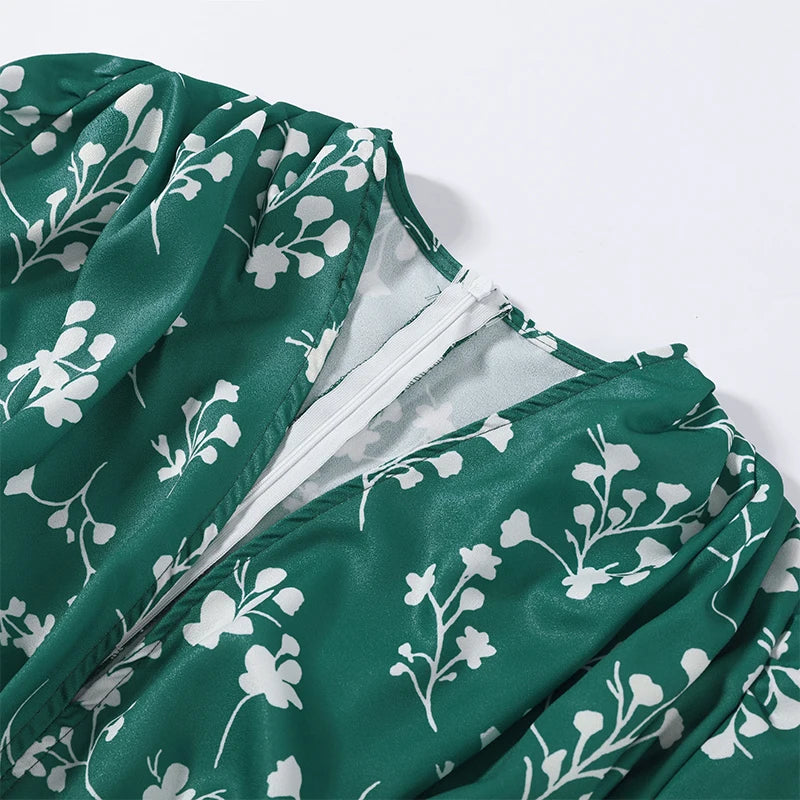 Slim Printed Waist-cinching Fishtail Dress 2026 Summer New Ladies Sexy V-neck Short Sleeve Split Long Robes Women's Party Gowns