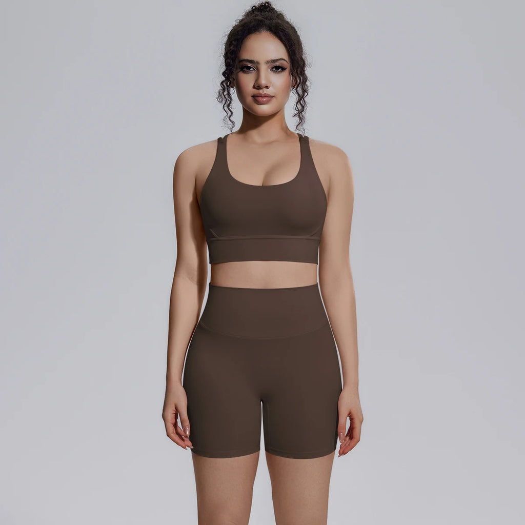 2PCS/set Yoga Set Summer Breathable Running Cycling Backless Sports Bra High Waist Peach Buttocks Fitness Shorts Gym Yoga Set