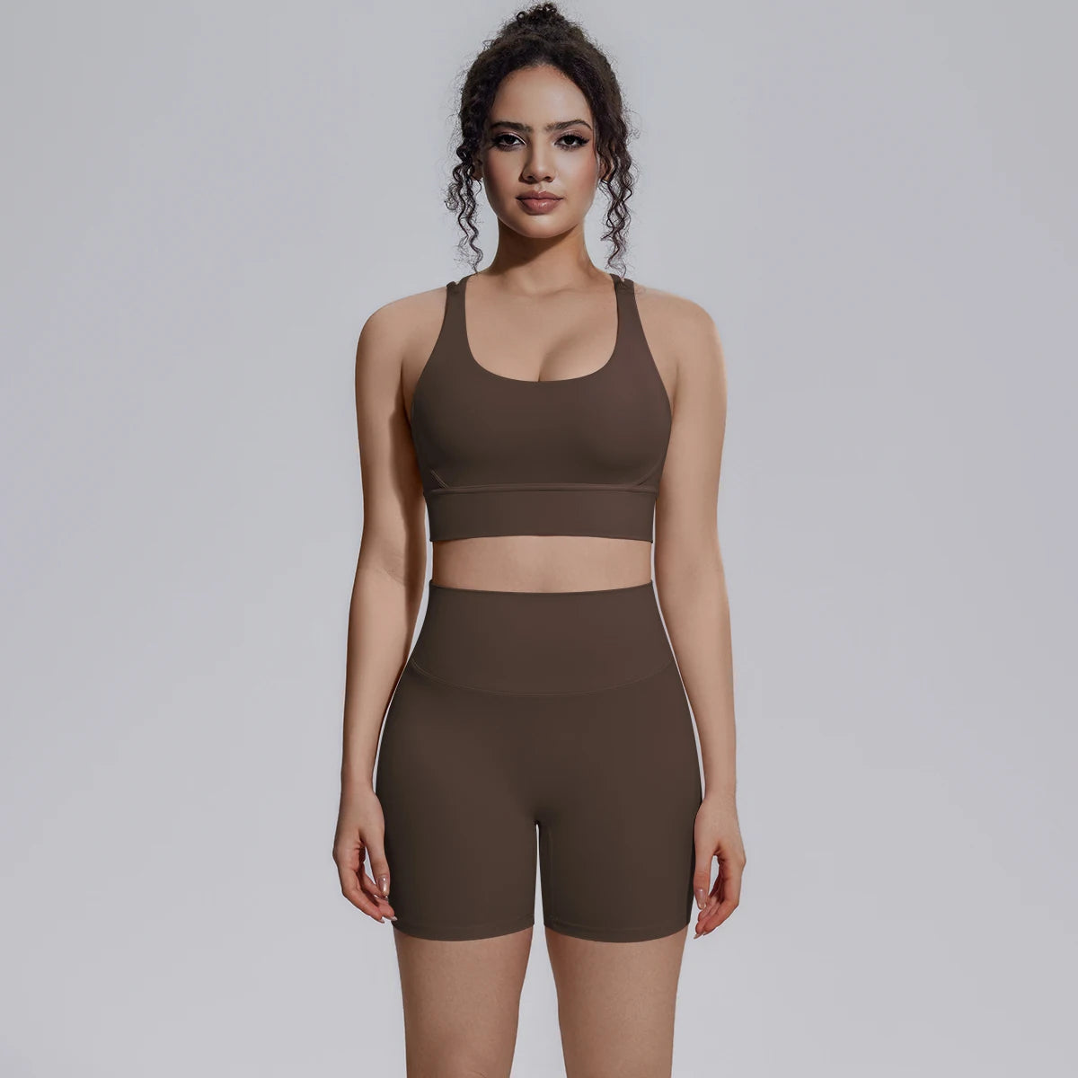 2PCS/set Yoga Set Summer Breathable Running Cycling Backless Sports Bra High Waist Peach Buttocks Fitness Shorts Gym Yoga Set