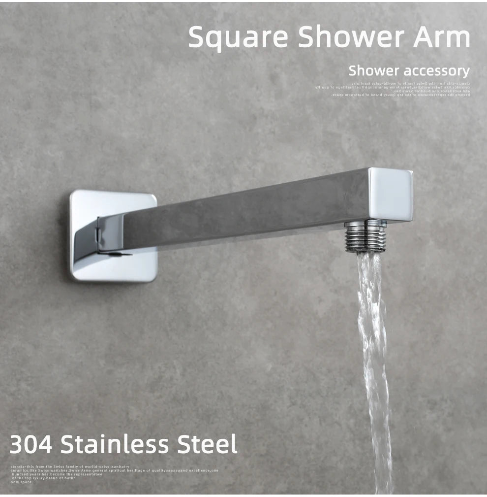 Ciencia 304 Stainless Steel Square Shower Arm G1/2 Bathroom Shower Arm Wall Mounted for Fixed Rain Shower Head